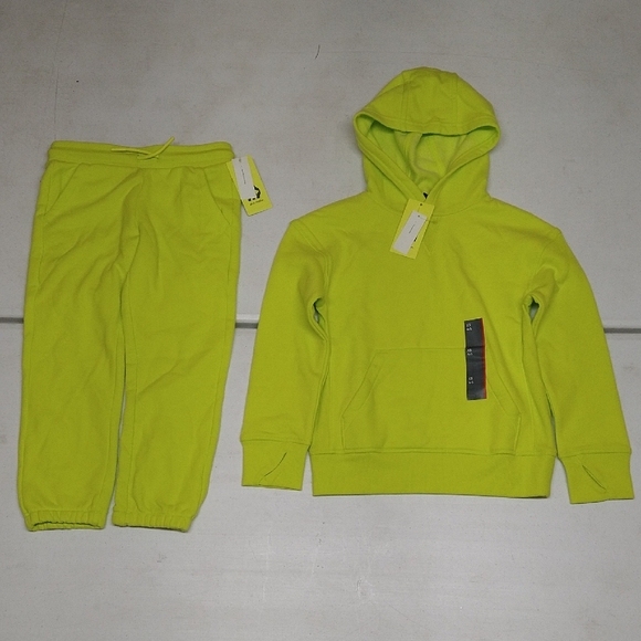 NEW! 2pc Set - Boys Fleece Hooded Sweatshirt Hoodie & Joggers, Bright Lime - Picture 3 of 16